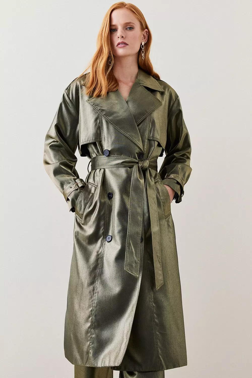 Metallic Belted Trench Coat